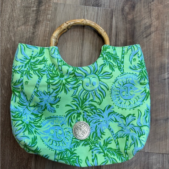 Lilly Pulitzer Bamboo Tote Handbag Cool Mint, Catching Rays Pattern, NEW no tags - Picture 15 of 15